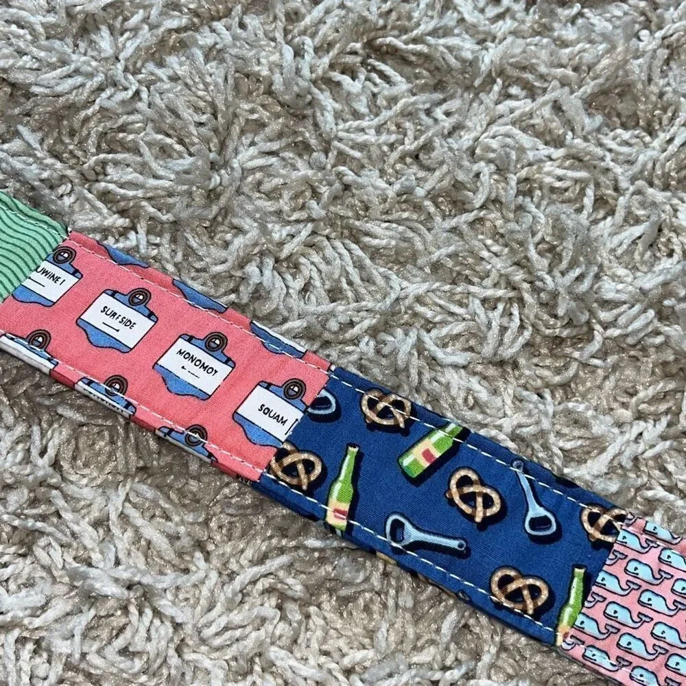 Vineyard Vines 100% Cotton Fabric Pink Blue Flower Flag Fish Belt Women’s Small